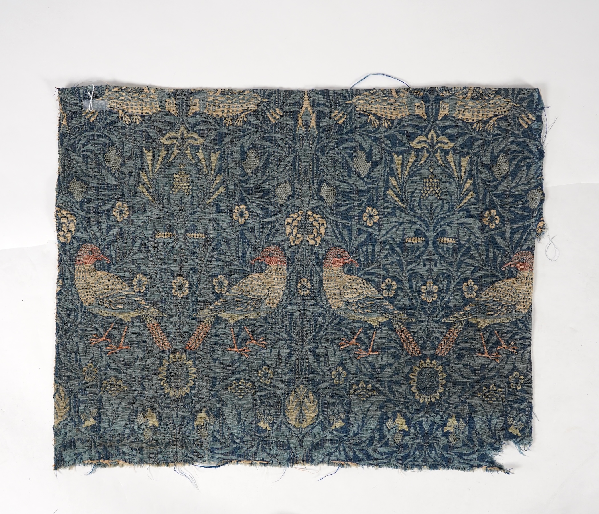 A later sample panel of William Morris ‘Bird’ design, jacquard-woven woollen double cloth, furnishing fabric. Originally manufactured in 1877-1888 by Merton Abbey Workshop for Morris &Co. 91cm x 71cm